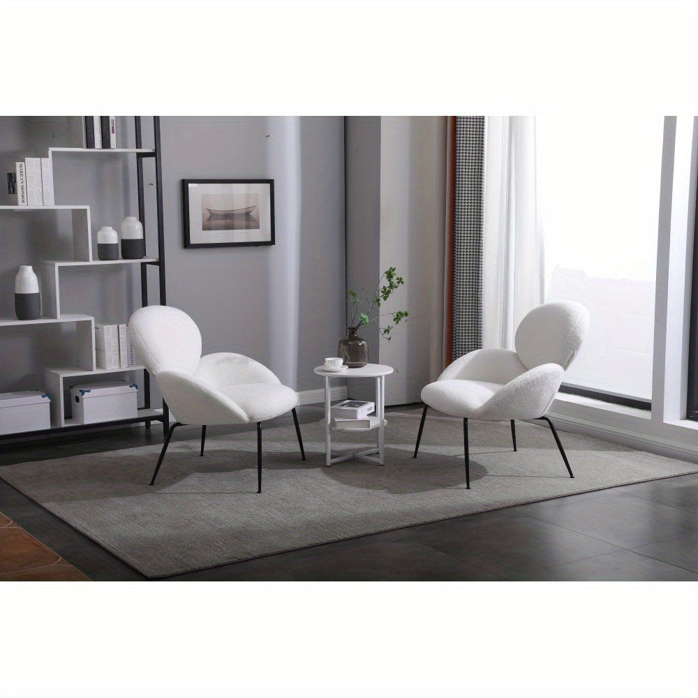 Silla icónica de estilo moderno para salones, sala de estar, tocador u oficina con reposabrazos y respaldo curvo - Tapizado en blanco y estructura metálica en negro