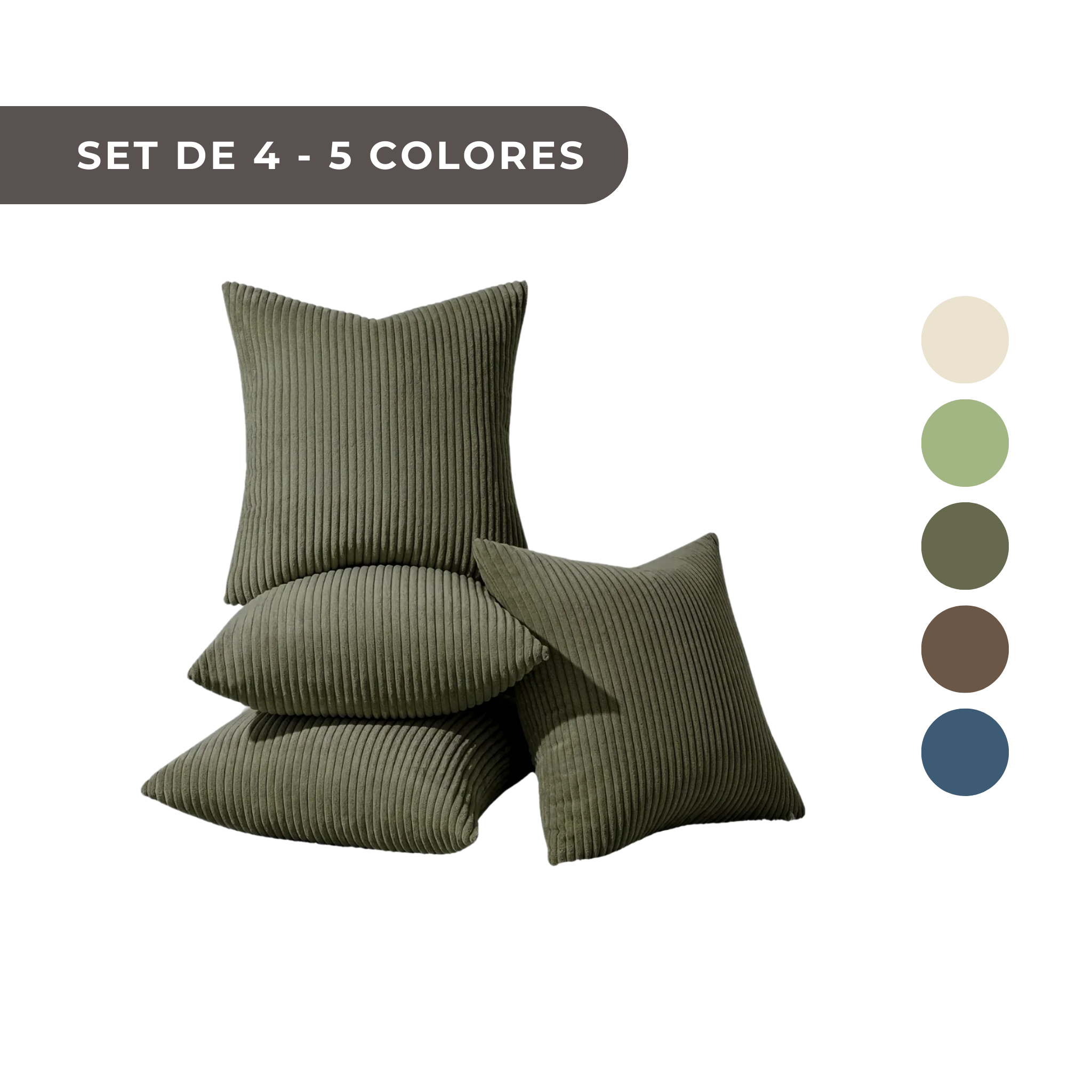 4 PIEZAS - Conjunto de 4 fundas de cojín de terciopelo con textura a rayas, estilo bohemio, disponible en 5 colores, 45x45 cm