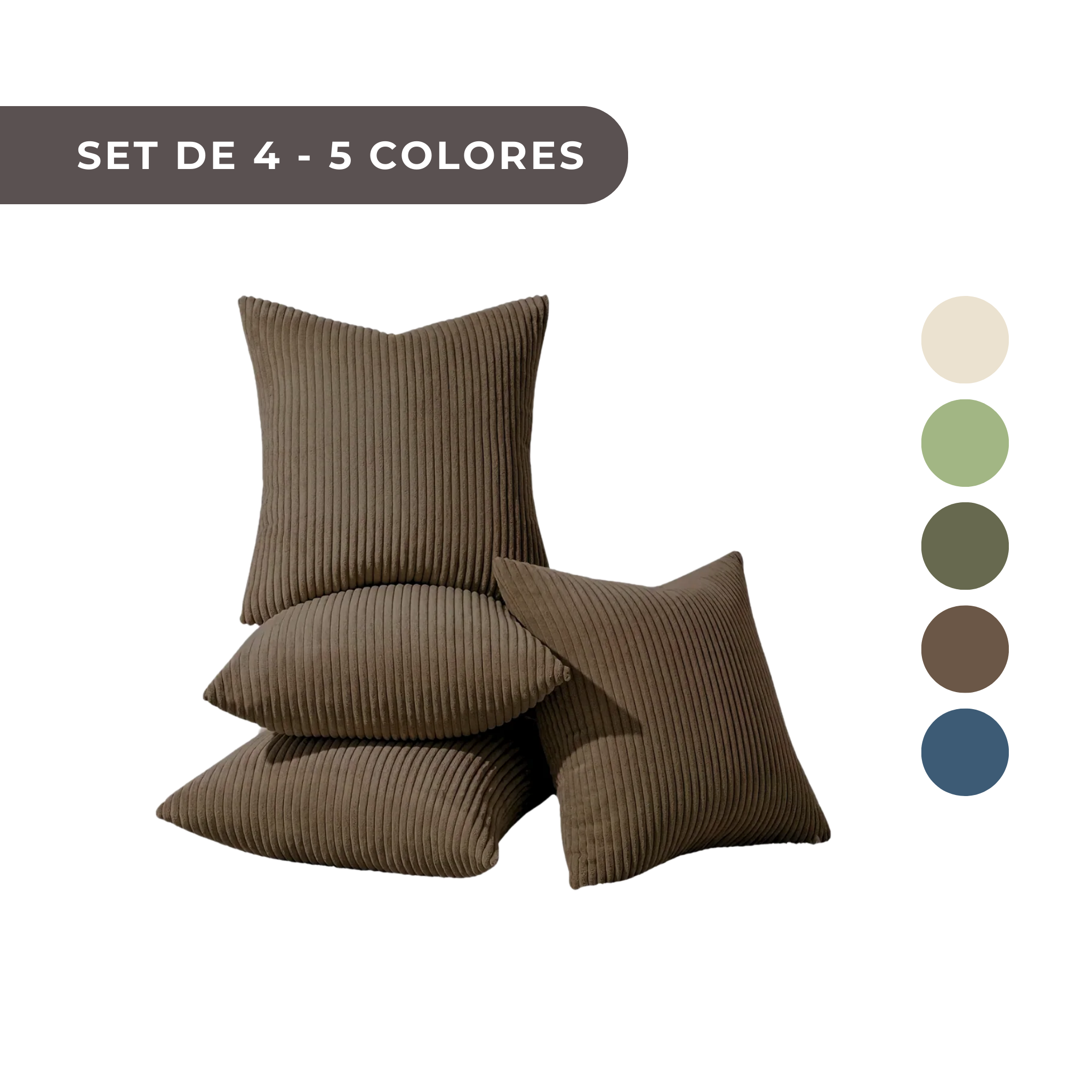 4 PIEZAS - Conjunto de 4 fundas de cojín de terciopelo con textura a rayas, estilo bohemio, disponible en 5 colores, 45x45 cm