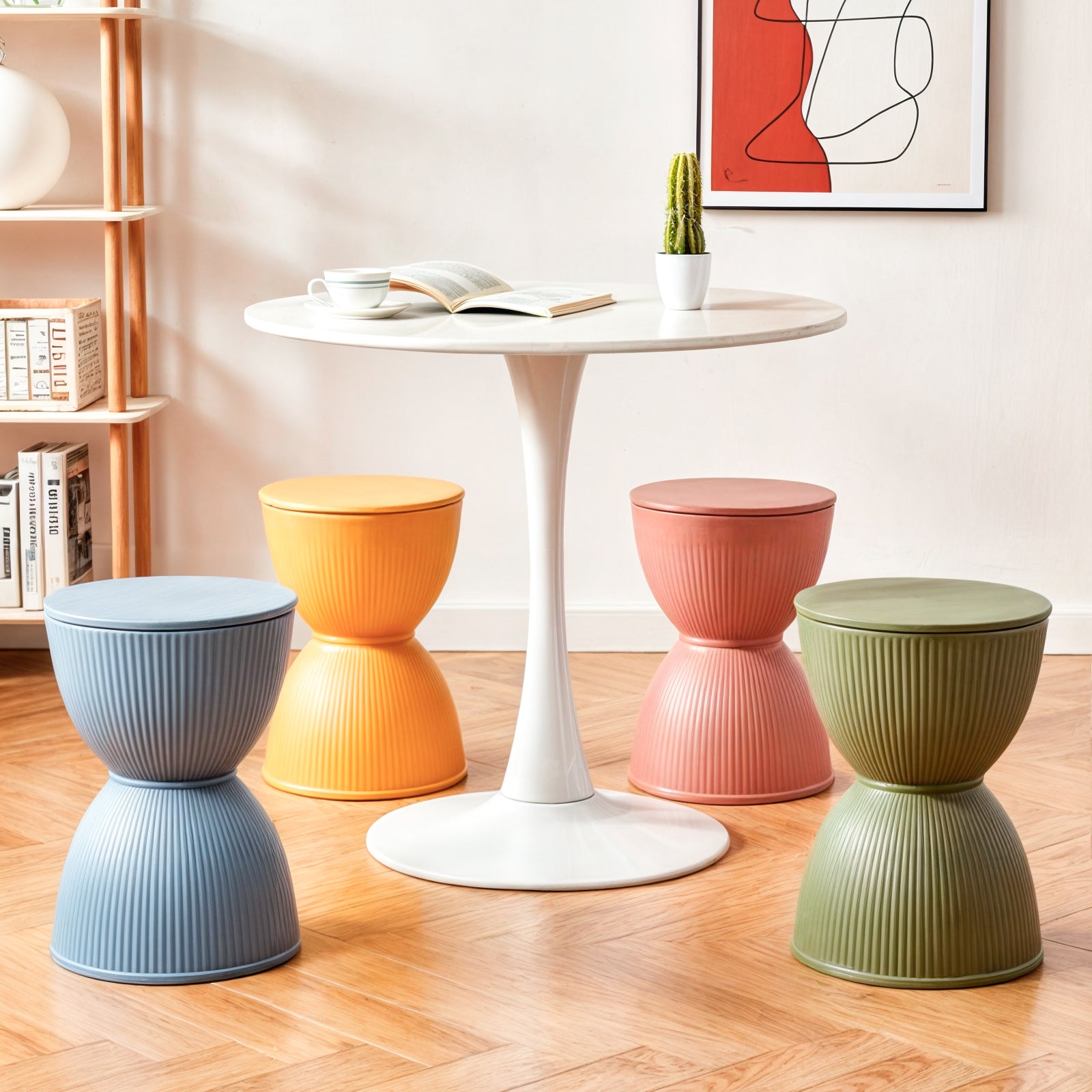 Mesa auxiliar o taburete diseño multifuncional en 10 colores - Diseño en forma de reloj de arena, plástico