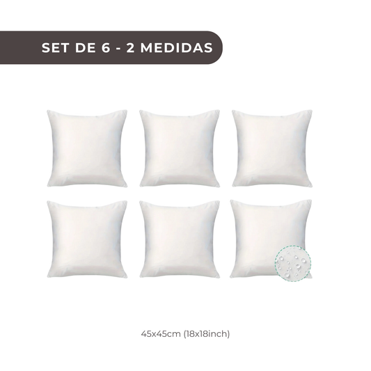 6 PIEZAS - Set de 6 cojines rellenos impermeables para exterior e interior - Resistente al agua, aceite y suciedad - 100% Poliéster, suave y esponjoso, con cierre de cremallera disponible en tres tamaños