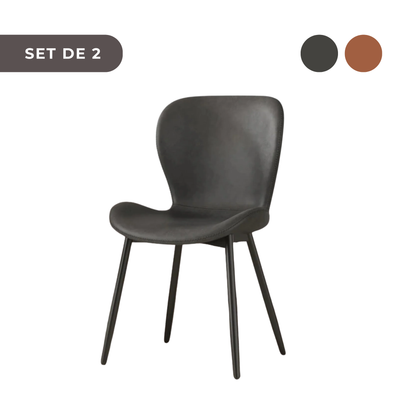 2 PIEZAS - Sillas de comedor, salón, escritorio de estilo moderno / nórdico - Tapizado en cuero sintético vintage y patas metálicas en negro - Disponible en dos colores