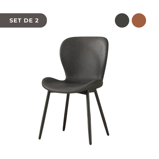 2 PIEZAS - Sillas de comedor, salón, escritorio de estilo moderno / nórdico - Tapizado en cuero sintético vintage y patas metálicas en negro - Disponible en dos colores