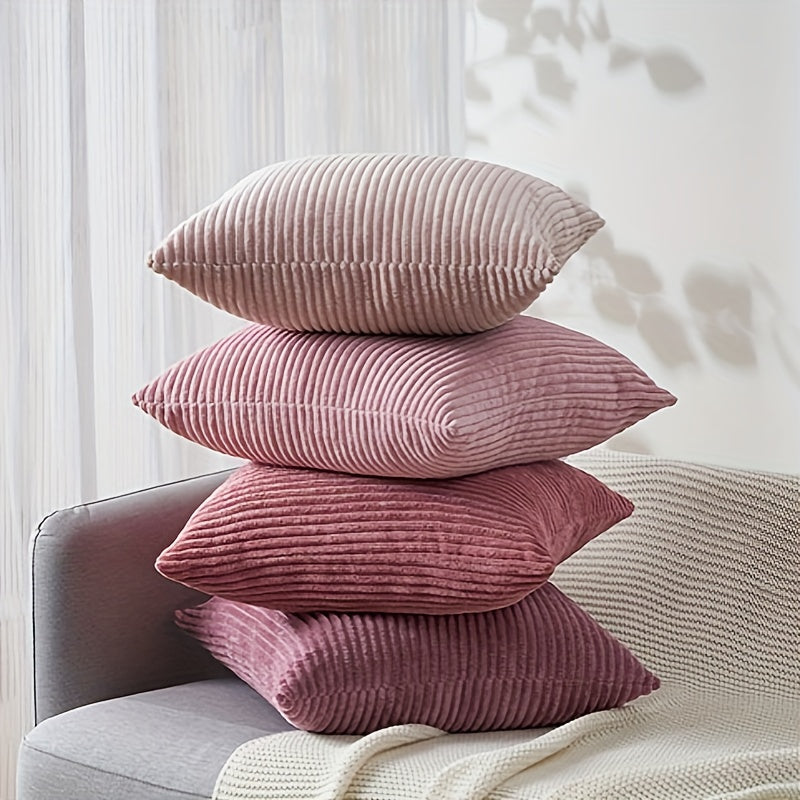 4 PIEZAS - Conjunto de 4 fundas de cojín estilo bohemio con textura de pana y patrón de rayas, 40x40cm