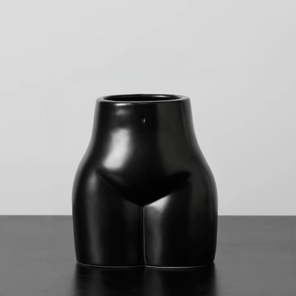 Jarrón decorativo de cerámica negro mate - Disponible en 2 formatos - Diseño de curvas suaves estilo Art Déco