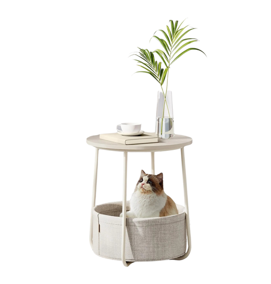Mesa auxiliar / lateral para salón o dormitorio con almacenamiento disponible en tres colores - Mesa redonda de café con canasta de tela - Estructura de metal