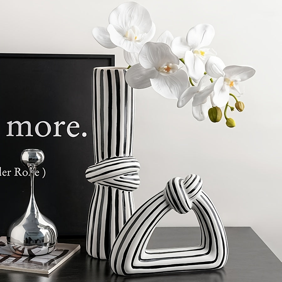 Jarrón decorativo de cerámica a rayas - Diseño de Nudo moderno y sofisticado disponible en dos variantes