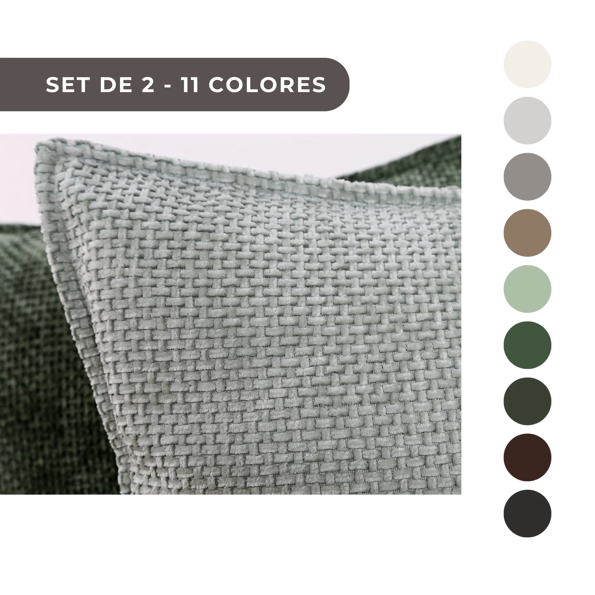 2 PIEZAS - Conjunto de 2 fundas de cojín en chenilla tejida, cierre invisible, textura suave, poliéster 100%, 47x47cm