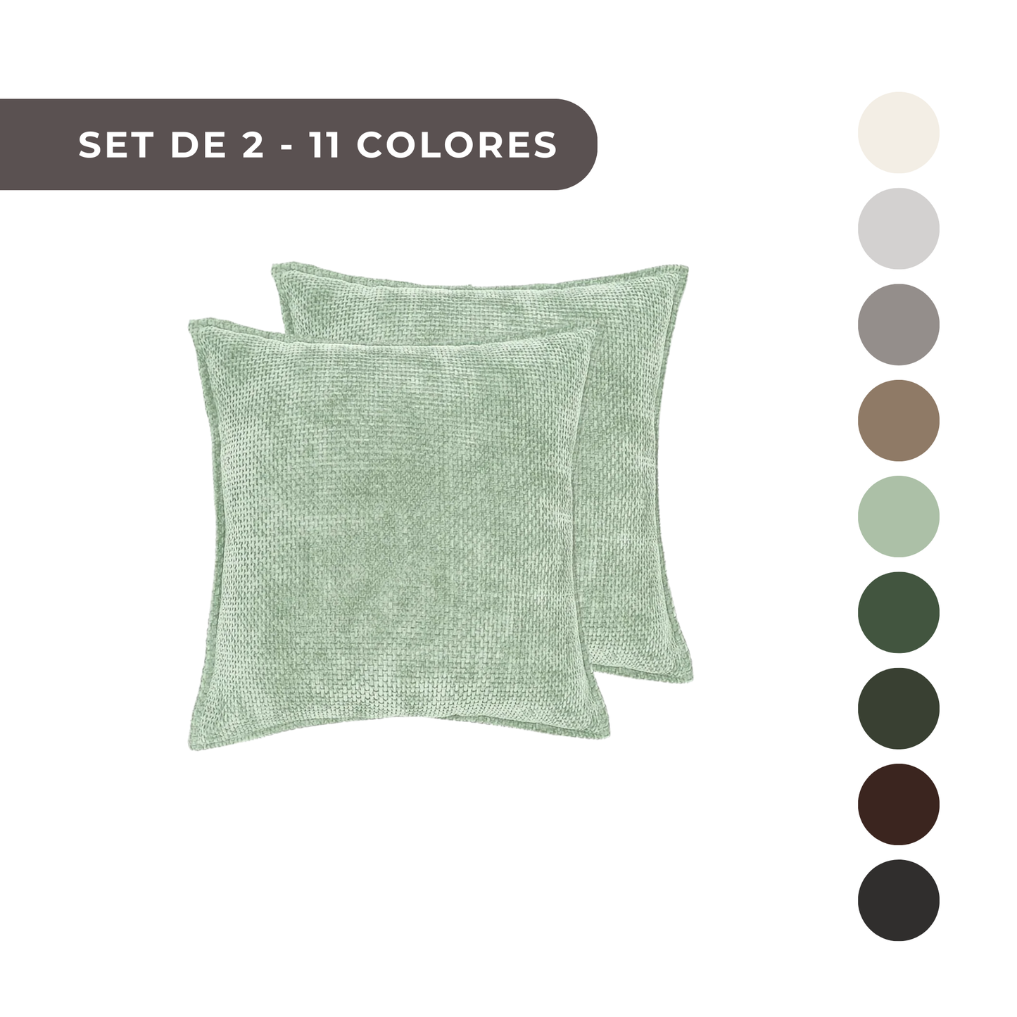 2 PIEZAS - Set de 2 fundas de cojín en chenilla tejida, cierre invisible, textura suave, poliéster 100%, 47x47cm