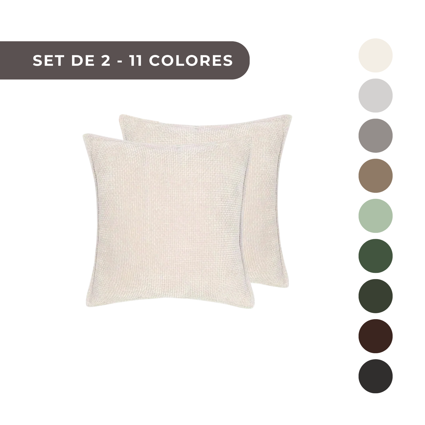 2 PIEZAS - Set de 2 fundas de cojín en chenilla tejida, cierre invisible, textura suave, poliéster 100%, 47x47cm