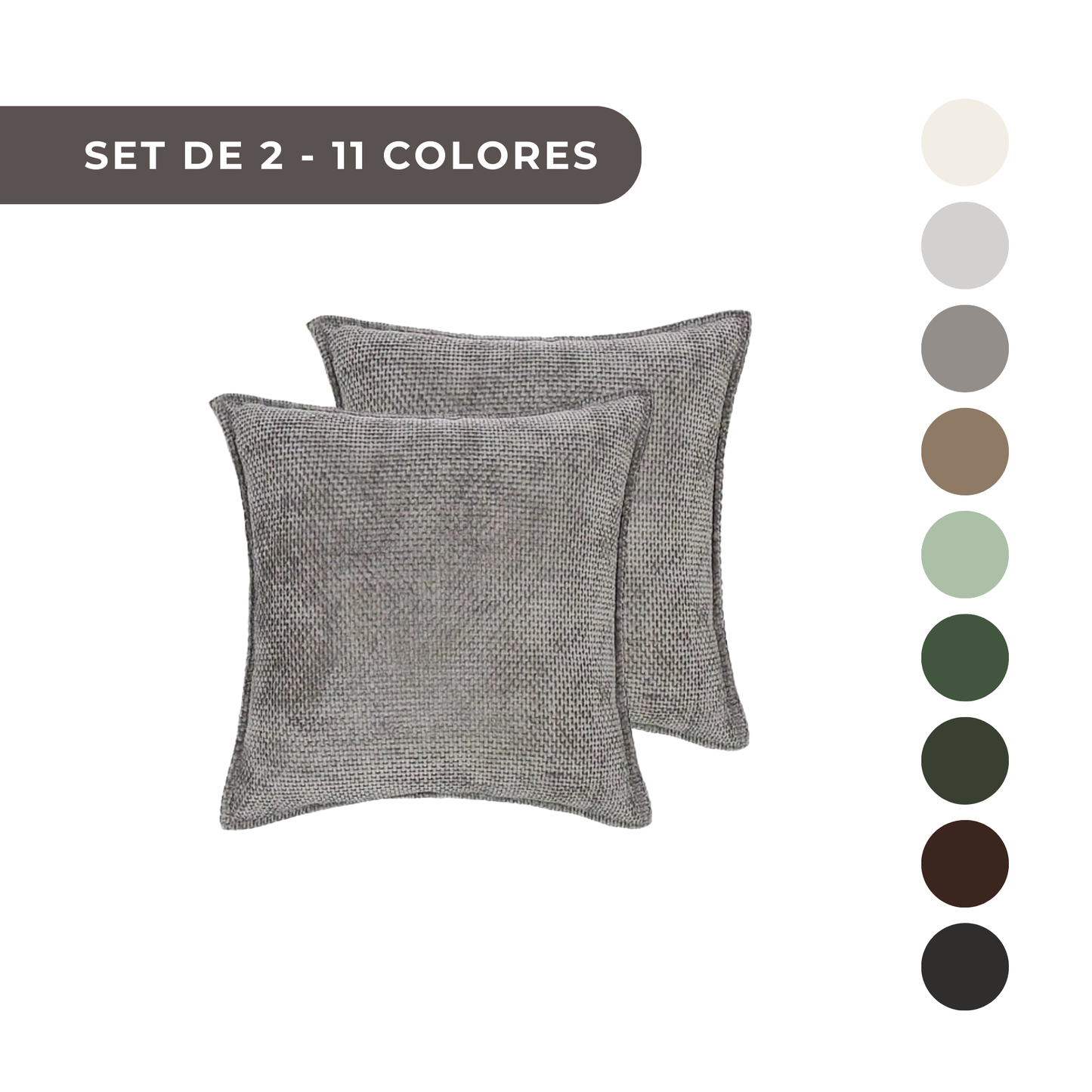2 PIEZAS - Set de 2 fundas de cojín en chenilla tejida, cierre invisible, textura suave, poliéster 100%, 47x47cm
