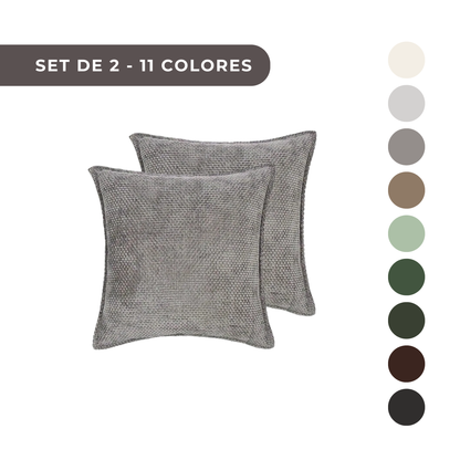 2 PIEZAS - Set de 2 fundas de cojín en chenilla tejida, cierre invisible, textura suave, poliéster 100%, 47x47cm