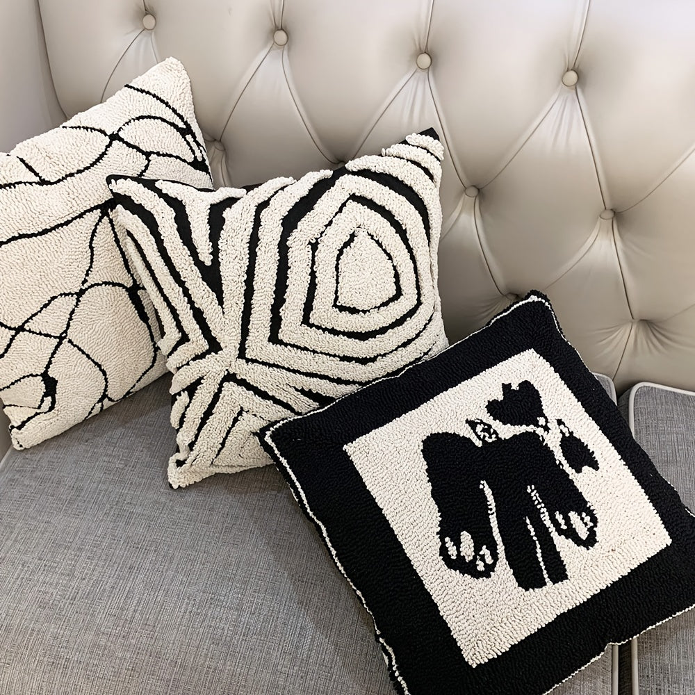 Funda de cojín bordada estilo glam en blanco y negro disponible en 4 diseños de 45x45cm (17.7x17.7inch) - Tejido en poliéster y algodón