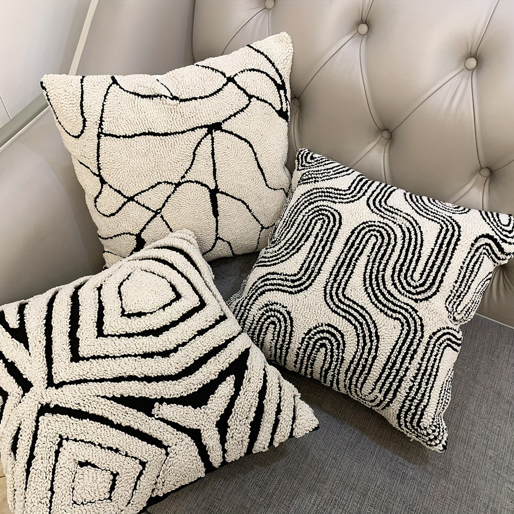 Funda de cojín bordada estilo glam en blanco y negro disponible en 4 diseños de 45x45cm (17.7x17.7inch) - Tejido en poliéster y algodón