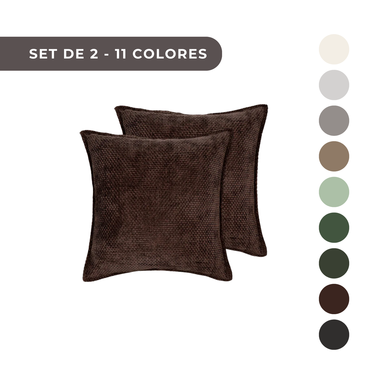 2 PIEZAS - Set de 2 fundas de cojín en chenilla tejida, cierre invisible, textura suave, poliéster 100%, 47x47cm