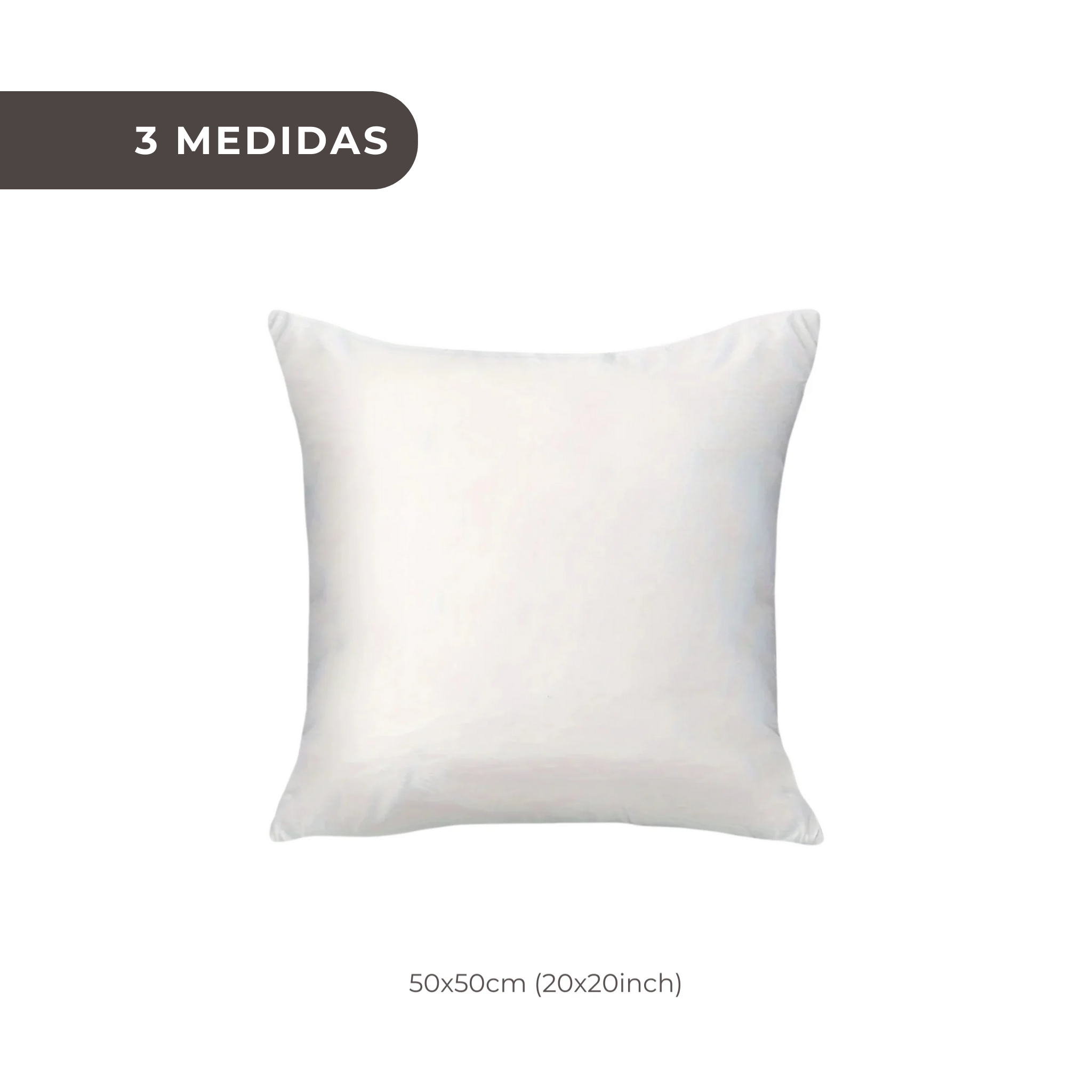 Relleno de cojín cuadrado disponible en tres tamaños ideal para sofás, dormitorio y otros - Suave y esponjoso, con cierre de cremallera - 100% Poliéster