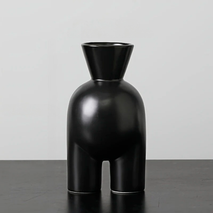 Jarrón decorativo de cerámica negro mate - Disponible en 2 formatos - Diseño de curvas suaves estilo Art Déco