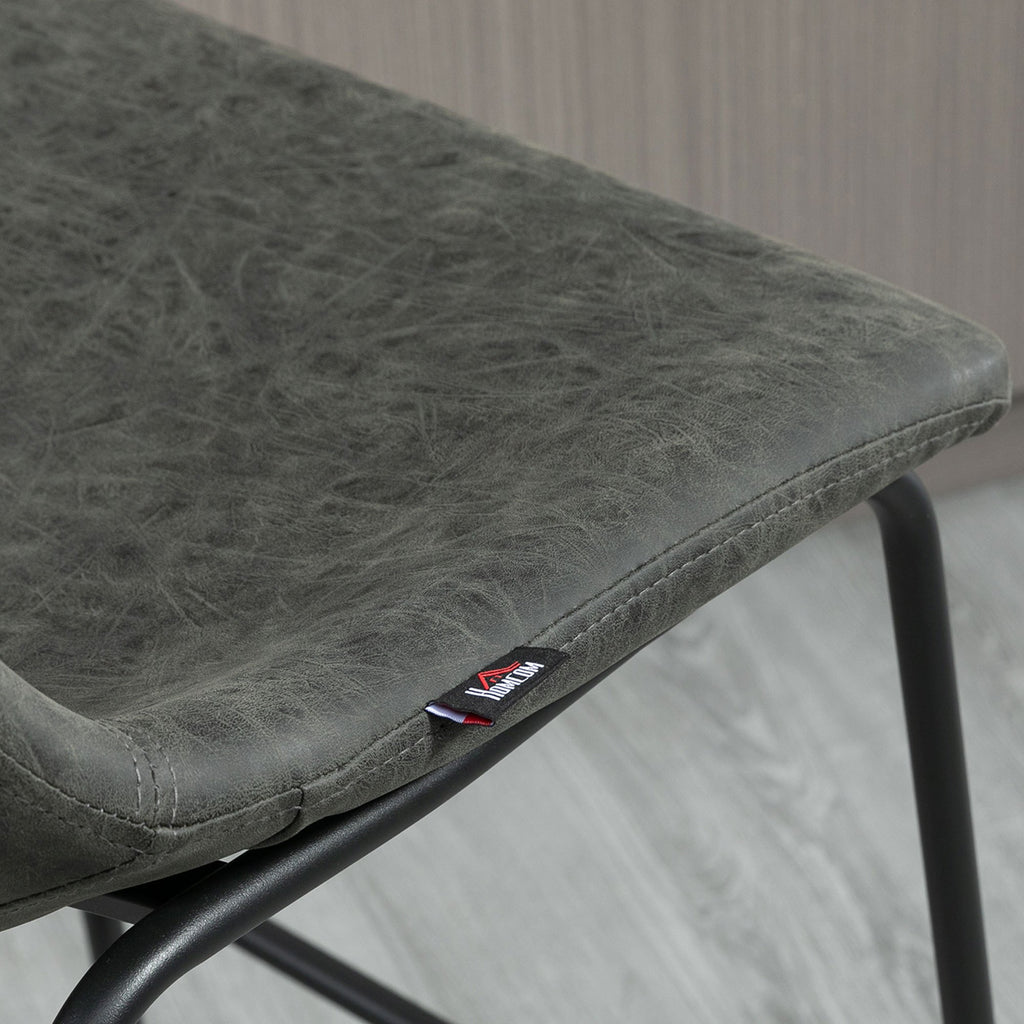 ¡CASI AGOTADO! 2 PIEZAS - Conjunto de 2 taburetes altos de cocina estilo vintage con respaldo y reposapiés - Tapizado en piel sintética y estructura de acero en negro