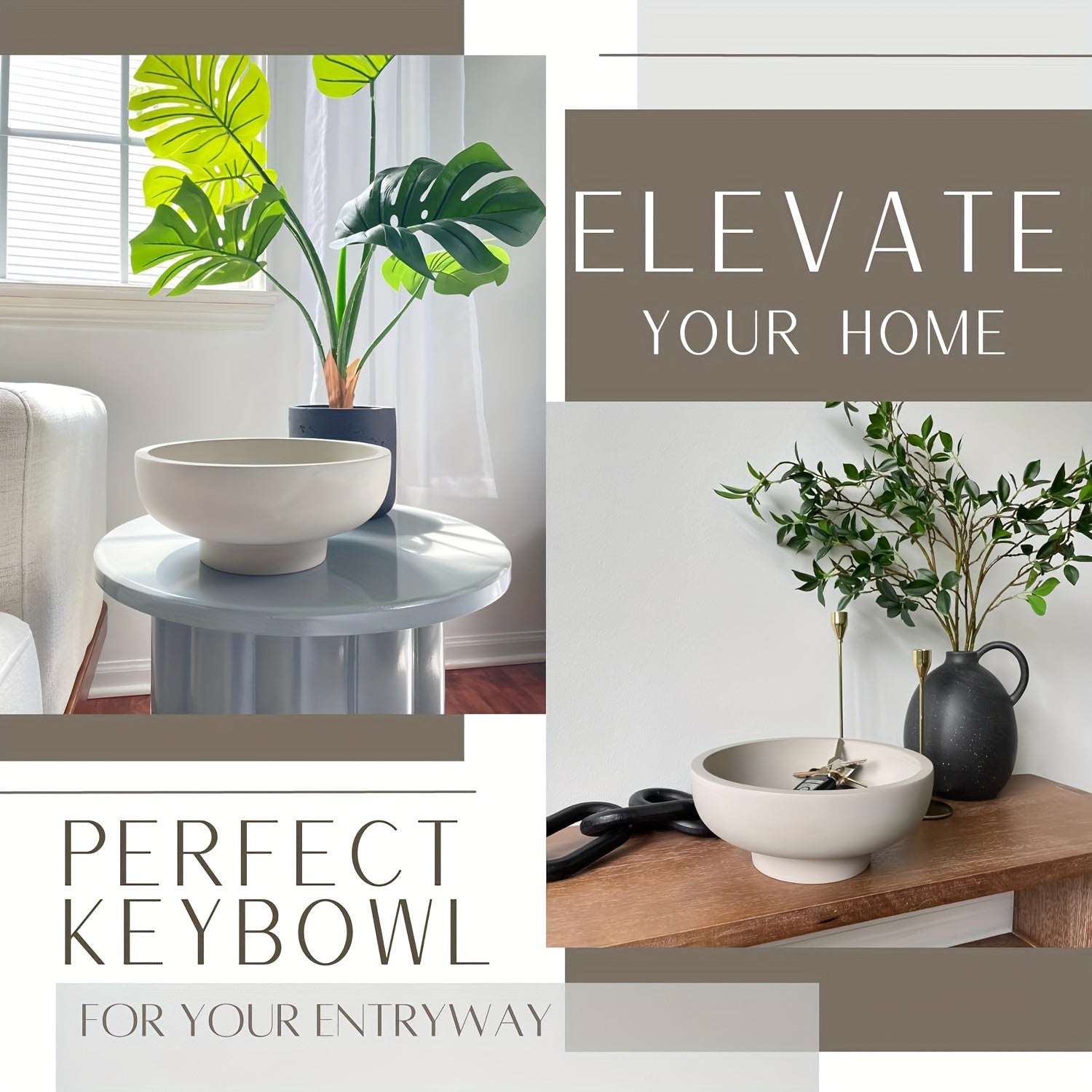 ¡CASI AGOTADO! Bowl de piedra estilo moderno - Centro de mesa con base elevada y acabado pulido, 26,6cm de diámetro