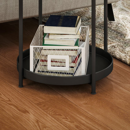 Mesa lateral / auxiliar para salón o dormitorio con 2 niveles estilo industrial / contemporáneo - Mesa redonda de café con patas ajustables - Estructura de metal negro 44x44x56cm