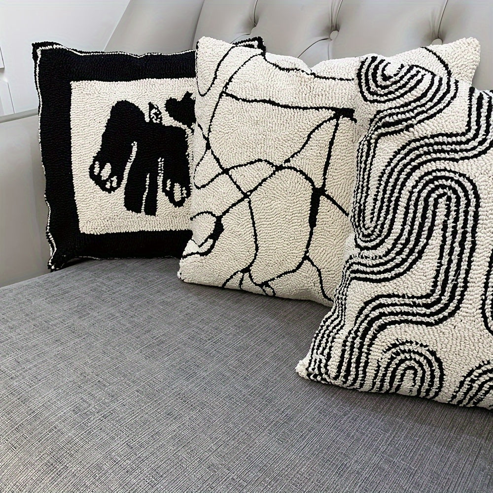 Funda de cojín bordada estilo glam en blanco y negro disponible en 4 diseños de 45x45cm (17.7x17.7inch) - Tejido en poliéster y algodón