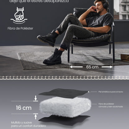 Sillón de estilo moderno / mid-century con brazos - Estructura metálica y tapizado en cuero sintético marrón