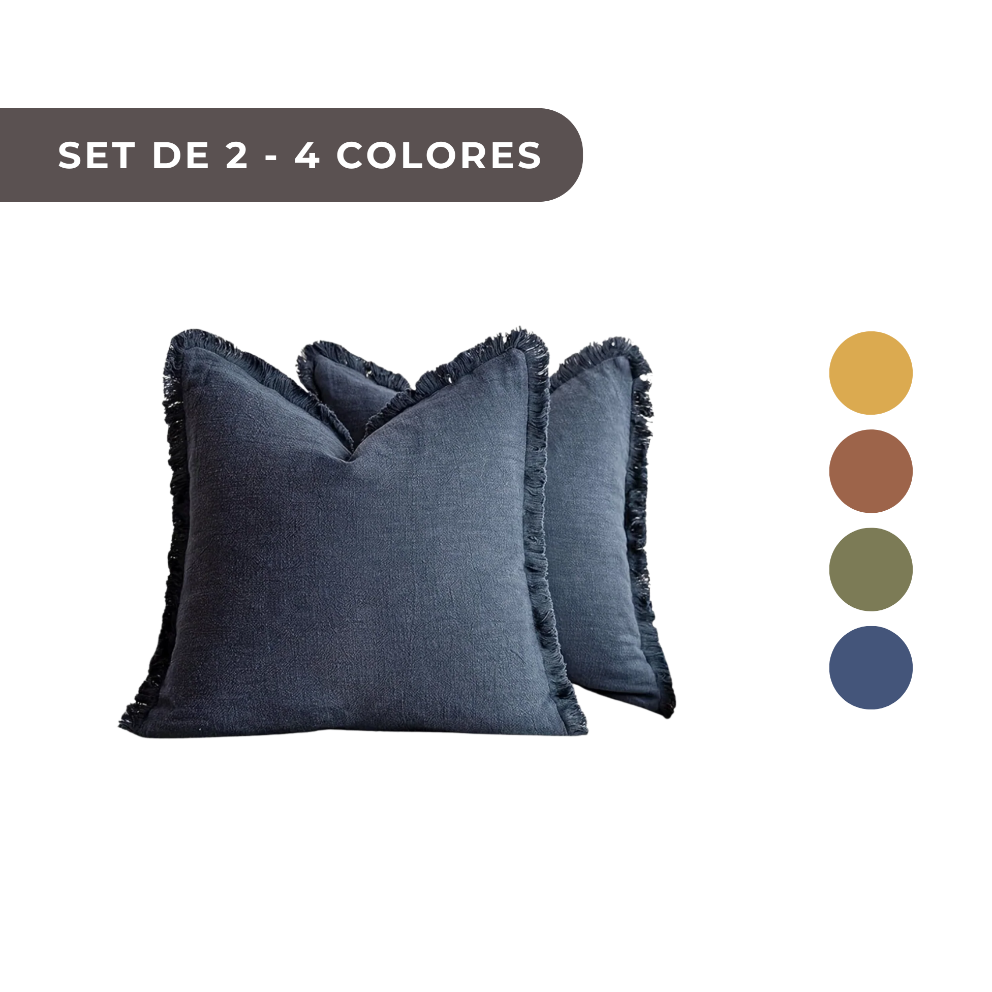 2 PIEZAS - Conjunto de 2 fundas de cojín de lujo estilo bohemio con borlas, disponible en 4 colores. Hipoalergénicas, cierre de cremallera, poliéster 100%, 45x45cm