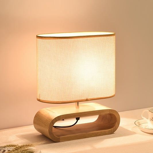Lámpara de mesa estilo clásico con base de madera y metal y pantalla de tela - Luz de escritorio LED conexión por USB
