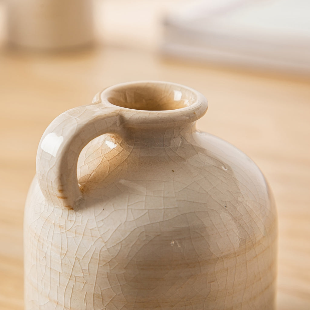 3 PIEZAS - Conjunto de 3 jarrones de cerámica estilo boho vintage - Diseño texturizado y brillante, disponible en mix aqua y blanco