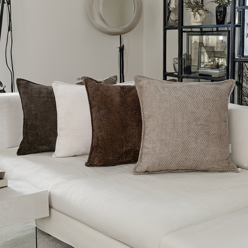 2 PIEZAS - Conjunto de 2 fundas de cojín en chenilla tejida, cierre invisible, textura suave, poliéster 100%, 47x47cm