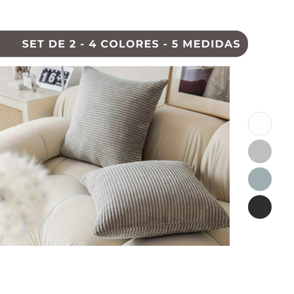 2 PIEZAS - Set de 2 fundas de cojines estilo Contemporáneo disponible en 4 colores y 5 medidas - Terciopelo suave de estampado a rayas