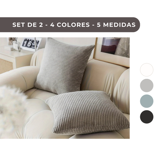 2 PIEZAS - Set de 2 fundas de cojines estilo Contemporáneo disponible en 4 colores y 5 medidas - Terciopelo suave de estampado a rayas