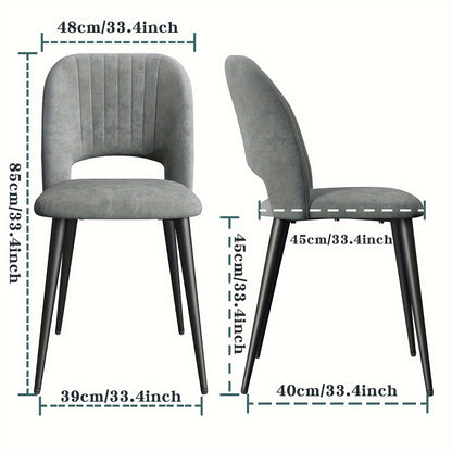 2 PIEZAS - Sillas de comedor estilo contemporáneo, tapizadas y con respaldo abierto - Terciopelo gris y patas metálicas en negro