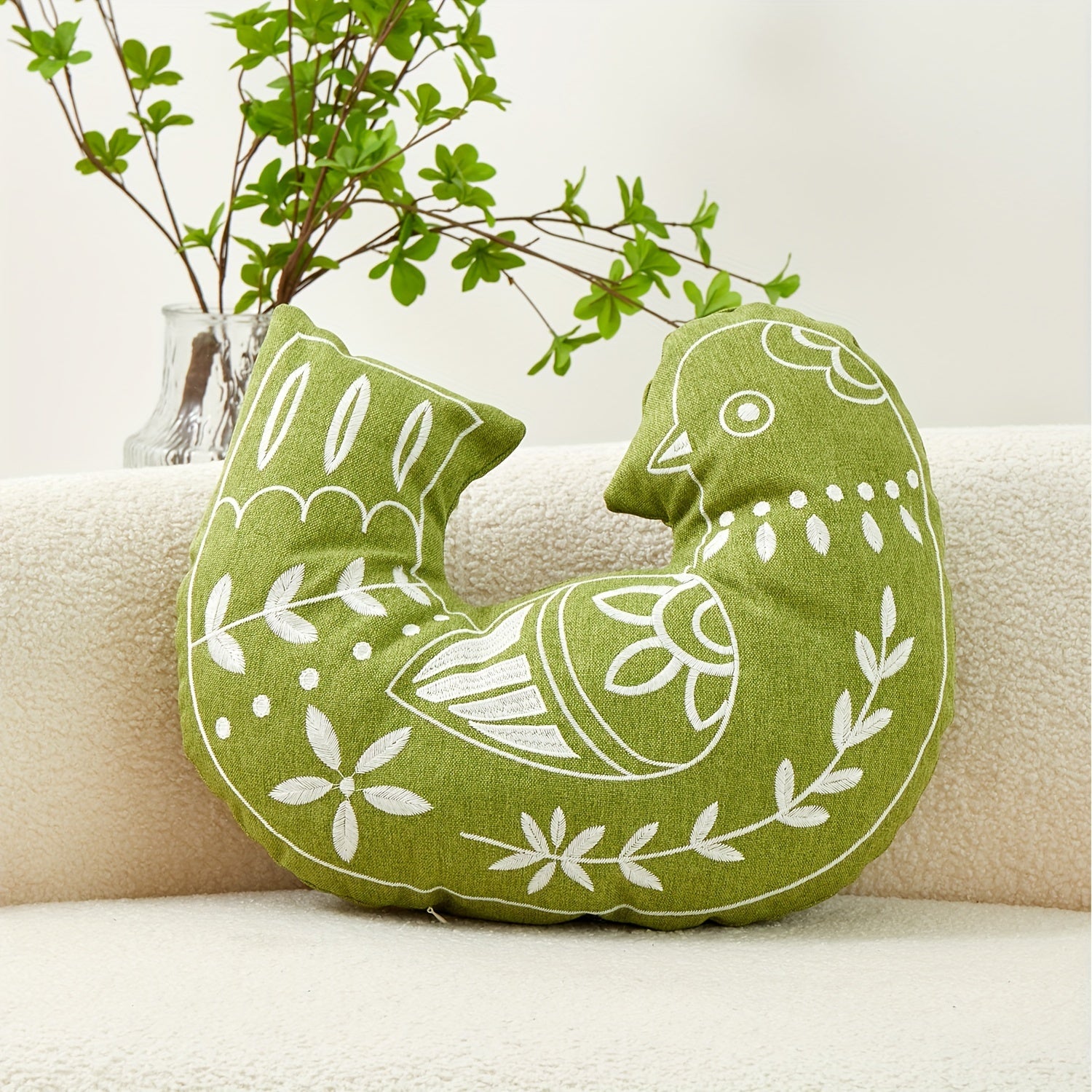 Funda de cojín decorativa con forma de ave bordada – Estilo boho-contemporáneo - Disponible en 4 colores