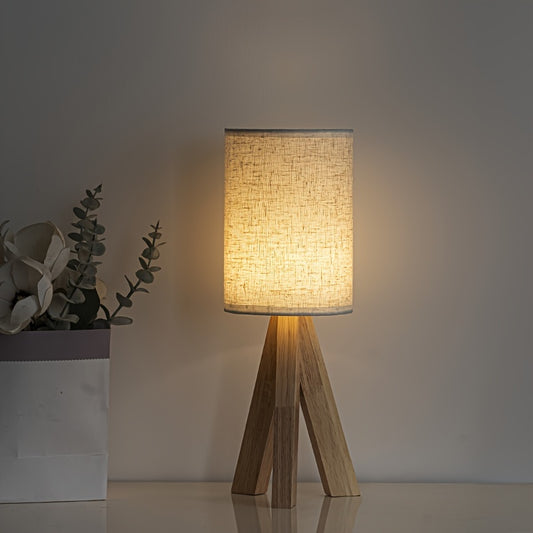 Lámpara de mesa moderna con pantalla de tela – 3 modos de color, base de metal y madera, control por botón, alimentada por USB