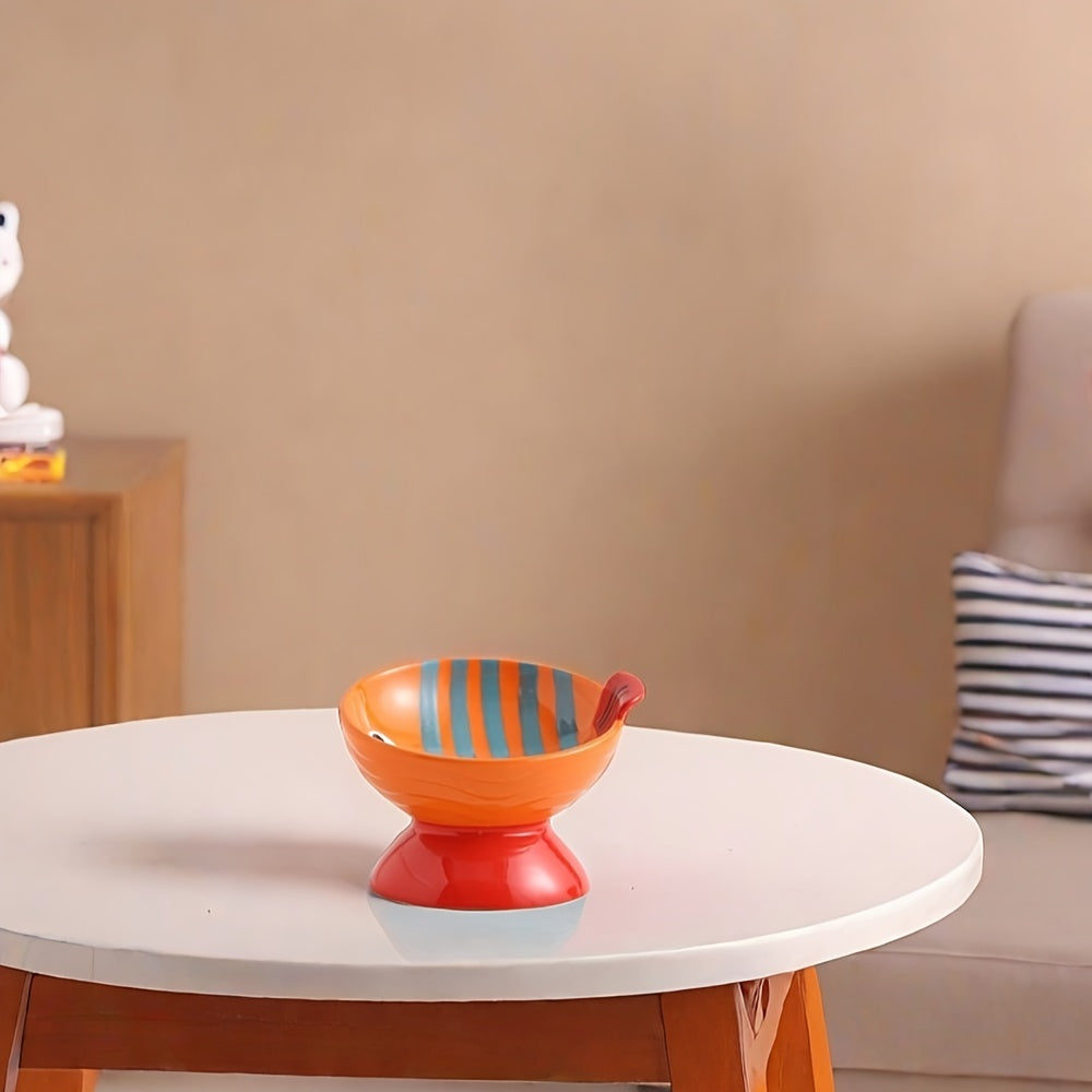 Comedero alto para gatos de cerámica - Diseño creativo con almacenamiento doble
