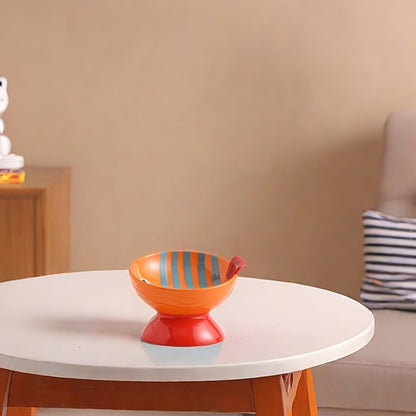 Comedero alto para gatos de cerámica - Diseño creativo con almacenamiento doble