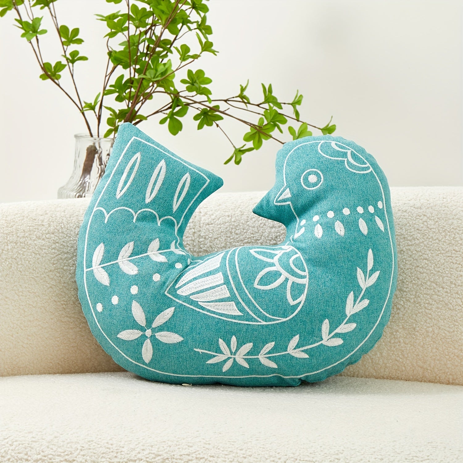 Funda de cojín decorativa con forma de ave bordada – Estilo boho-contemporáneo - Disponible en 4 colores