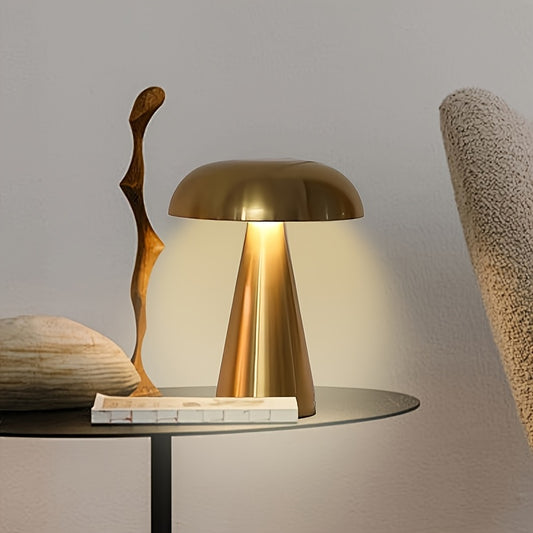 Lámpara LED decorativa en forma de hongo dorado – Luz ambiental regulable con control táctil, batería recargable y conexión USB – Ideal para dormitorio, sala u oficina