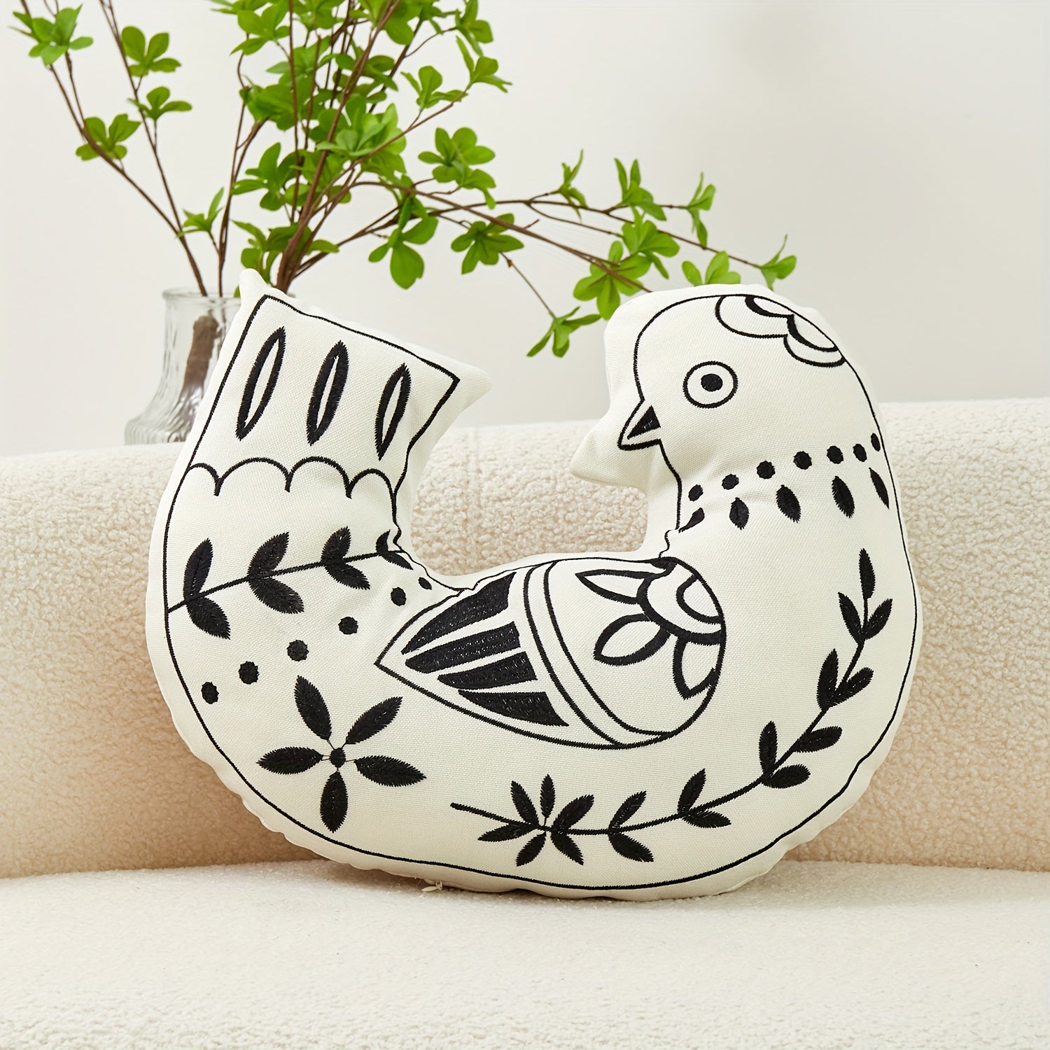 Funda de cojín decorativa con forma de ave bordada – Estilo boho-contemporáneo - Disponible en 4 colores