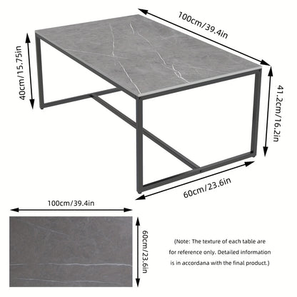 Mesa de centro para sala de estar de estilo moderno - Sobre de piedra sinterizada y estructura metálica en negro