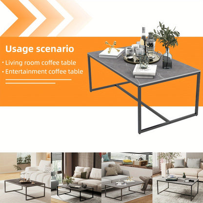Mesa de centro para sala de estar de estilo moderno - Sobre de piedra sinterizada y estructura metálica en negro
