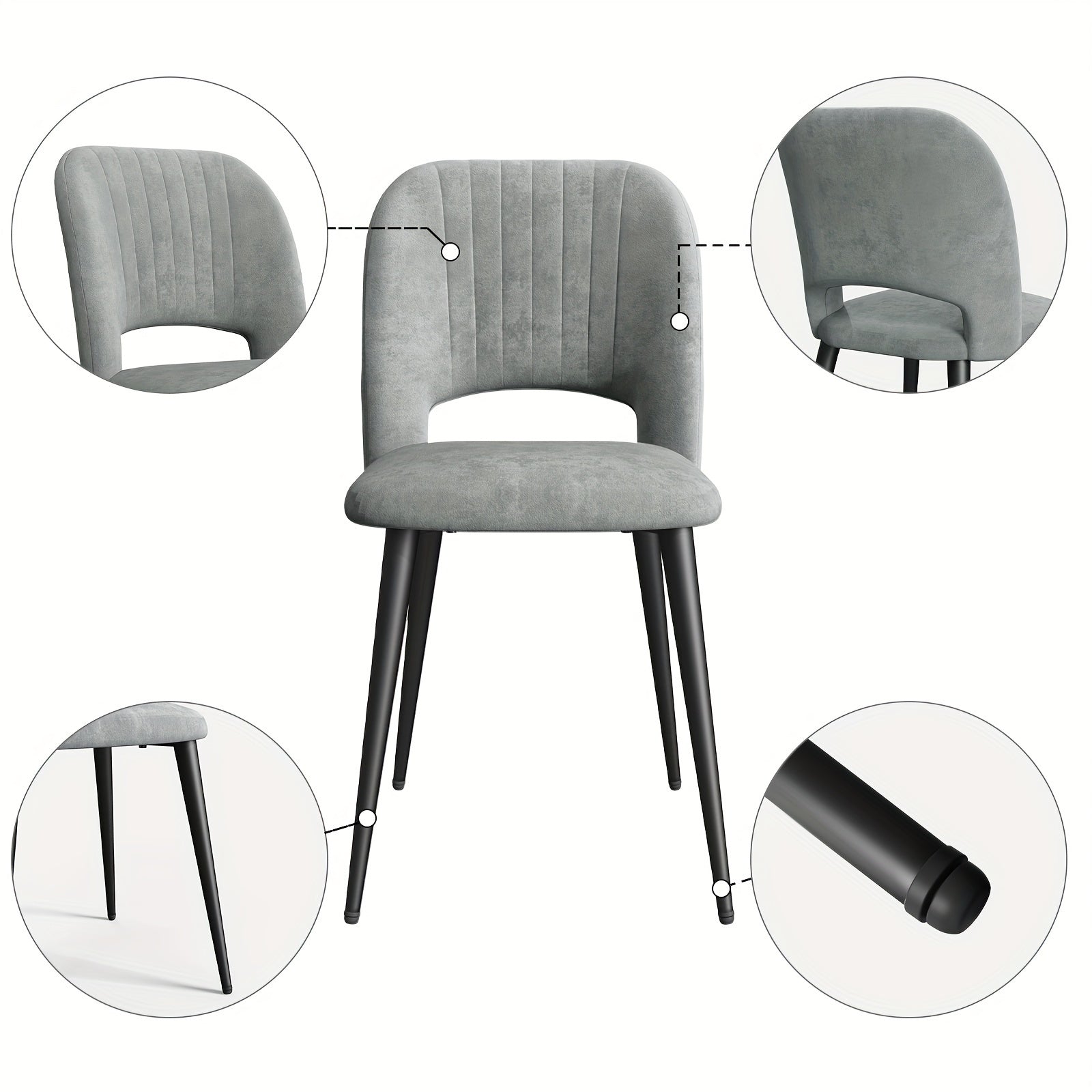 2 PIEZAS - Conjunto de 2 sillas de comedor estilo contemporáneo, tapizadas y con respaldo abierto