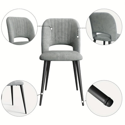 2 PIEZAS - Sillas de comedor estilo contemporáneo, tapizadas y con respaldo abierto - Terciopelo gris y patas metálicas en negro