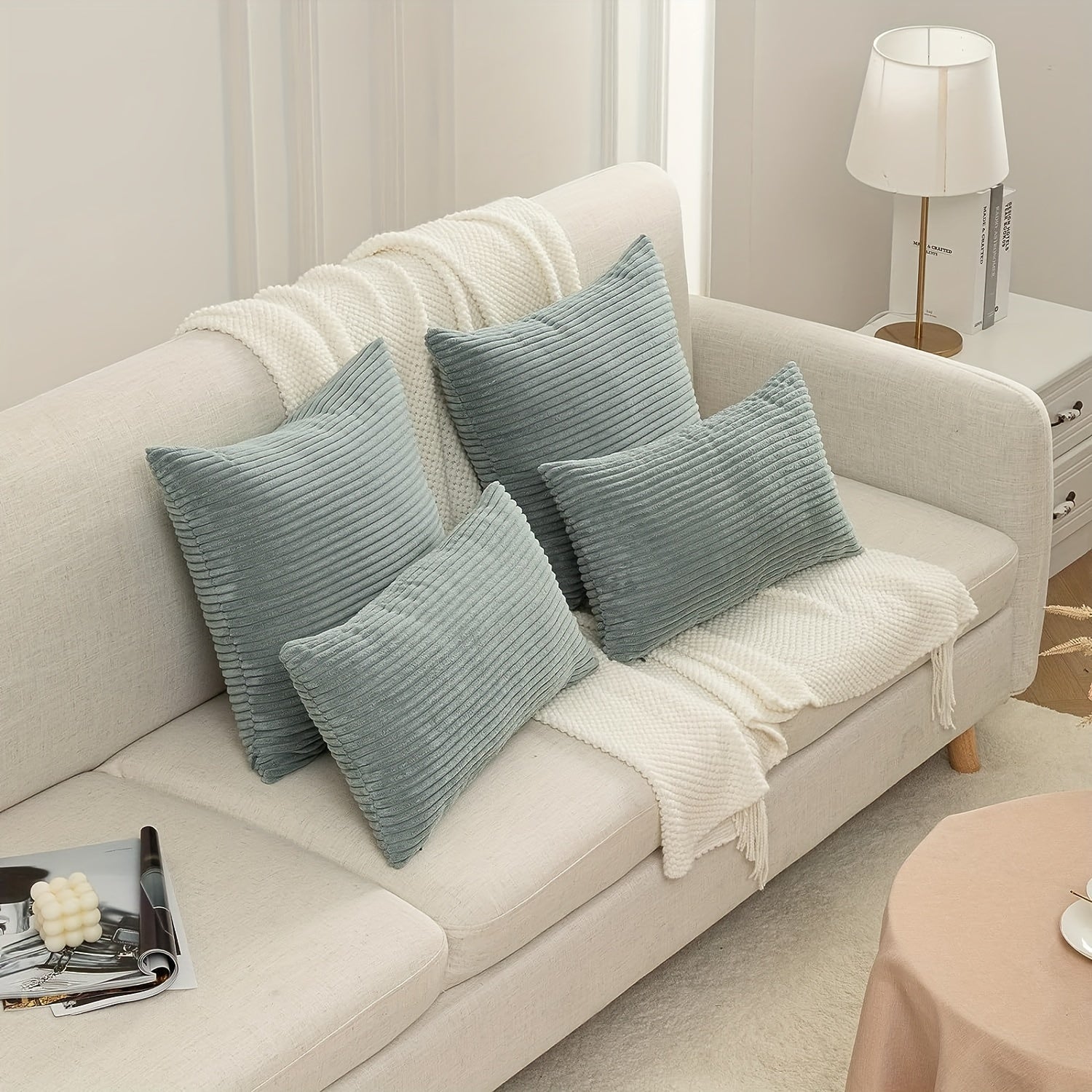 2 PIEZAS - Conjunto de 2 fundas de cojines estilo Contemporáneo disponible en 4 colores y 5 medidas - Terciopelo suave de estampado a rayas