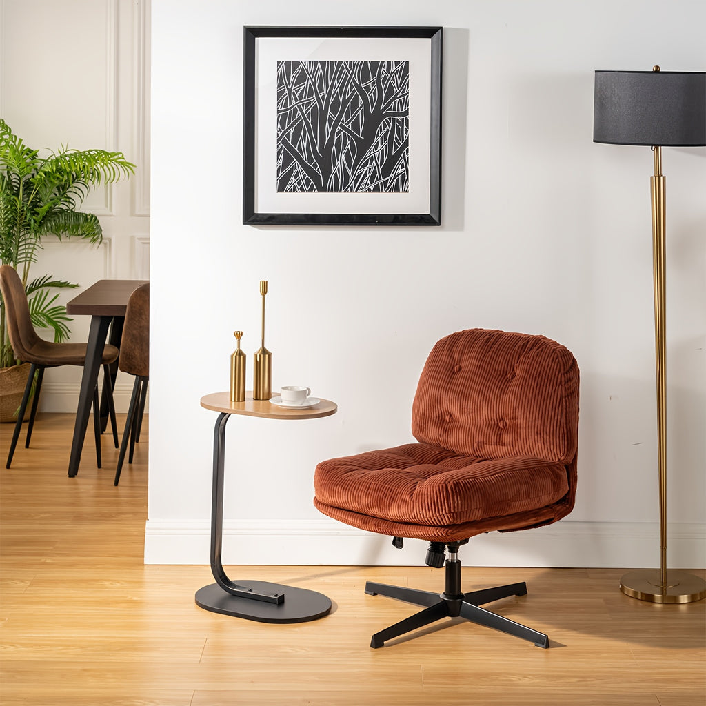 Chaise Longue ajustable giratoria sin brazos para salón u oficina - Tapizada en tela de felpa disponible en 3 colores, con ajuste de altura y 360° de giro, patas metálicas resistentes