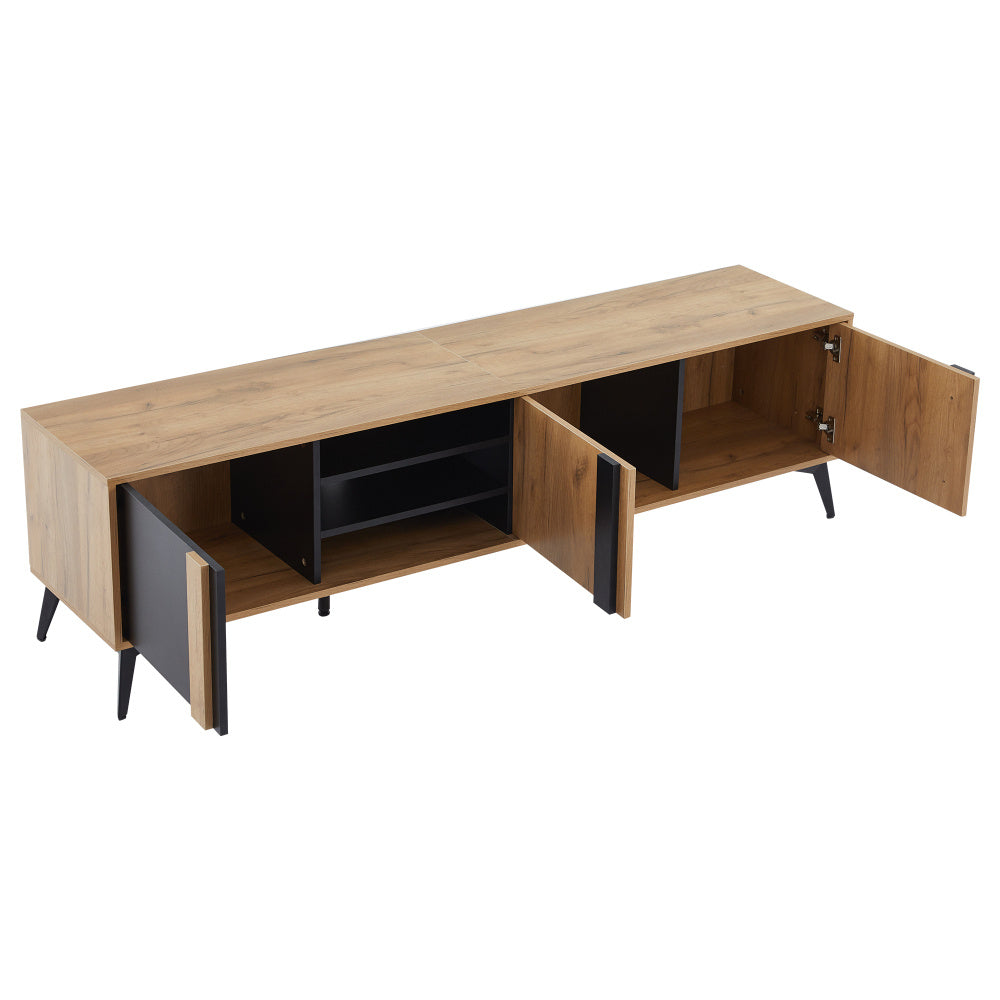 Mueble para TV de 180 cm de estilo moderno con 3 puertas y 3 cajones - Madera natural