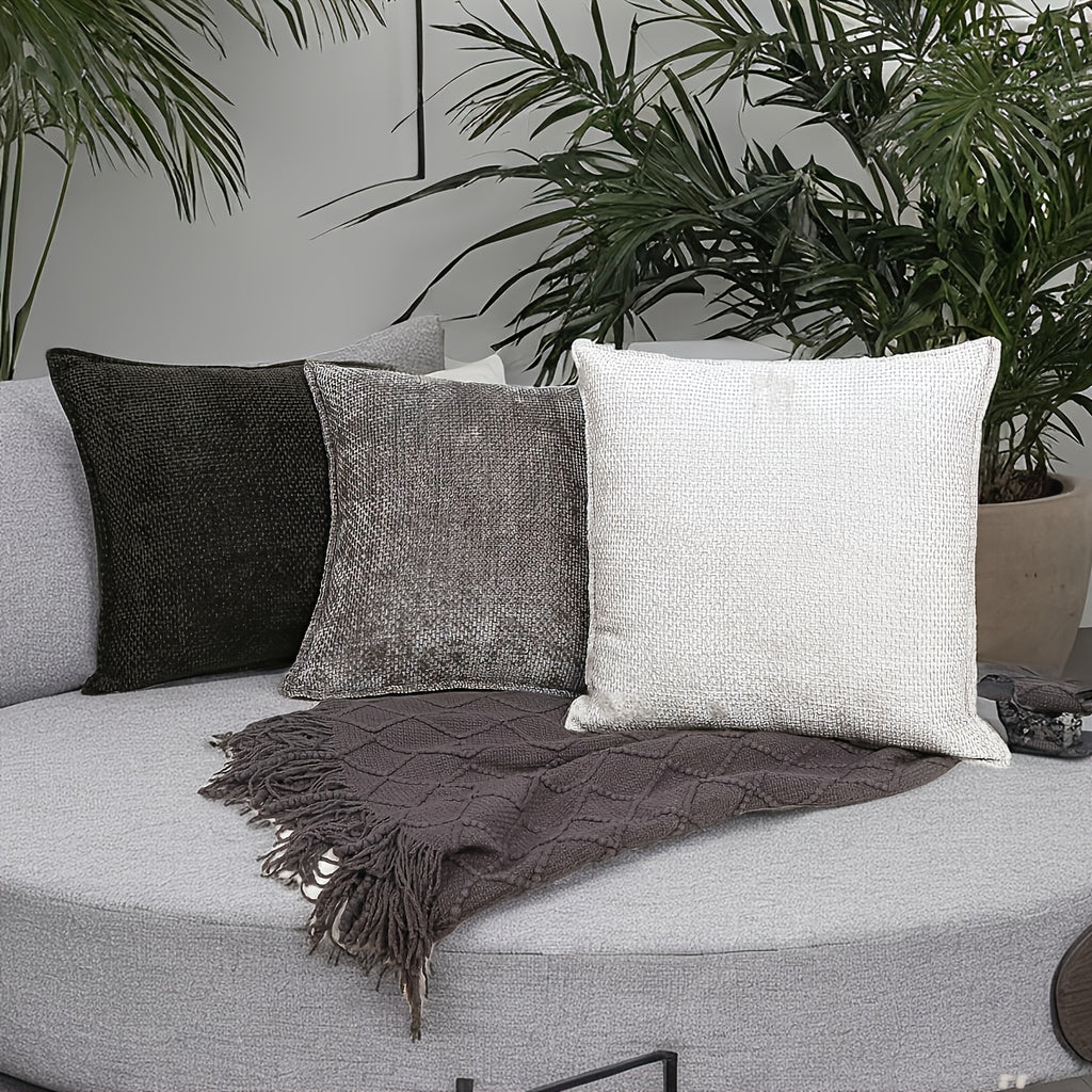 2 PIEZAS - Conjunto de 2 fundas de cojín en chenilla tejida, cierre invisible, textura suave, poliéster 100%, 47x47cm
