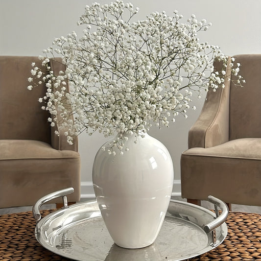 Jarrón de cerámica blanco estilo contemporáneo - 17,7x25,4cm ancho por alto - Elegancia moderna para tu decoración