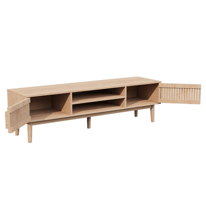Mueble para TV multifuncional para pantallas de hasta 65” con estantes abiertos y almacenamiento modular - Madera industrial